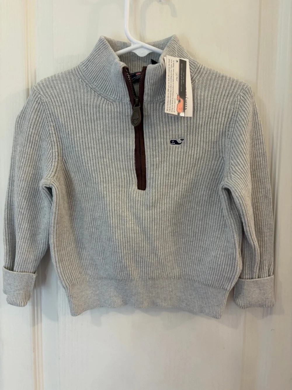 Vineyard Vines Light Gray Ribbed Half-Zip Sweater